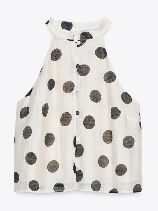Zara Tops - Zara White Black Polka Dot Halter Camisole Lyocell Button Front NWOT Size M